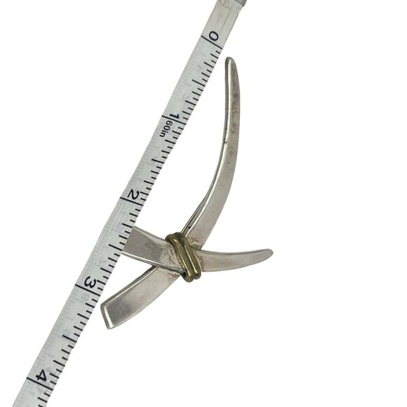 Mexico Handcrafted Sterling Silver and Brass Crossed Swords Pin Brooch Two Tone - Picture 6 of 7